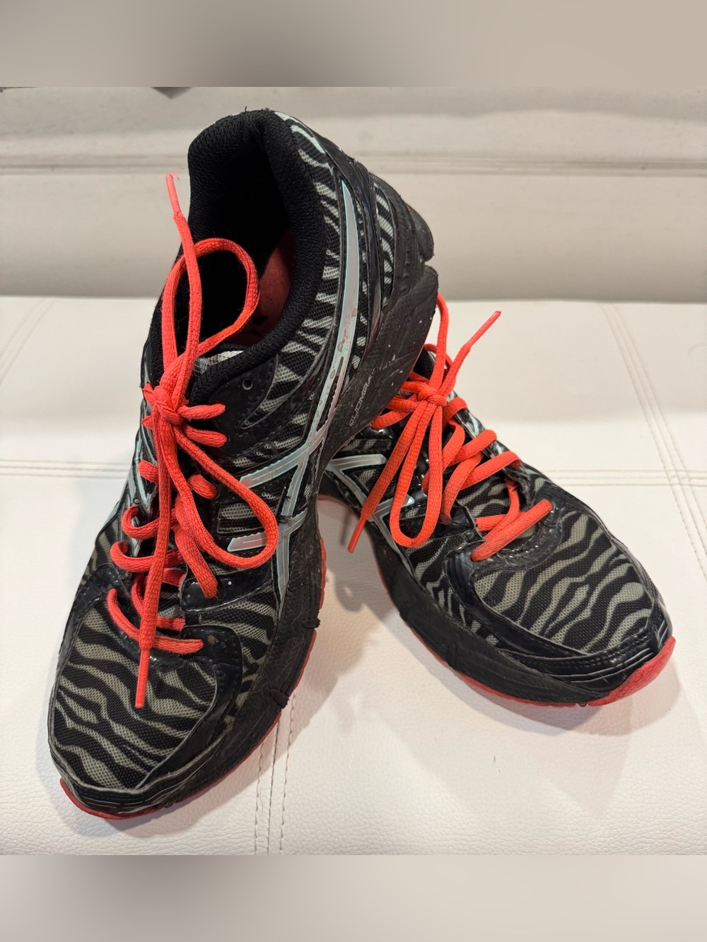 Asics Zebra Print Gel Duomax Athletic Shoes with Coral Laces